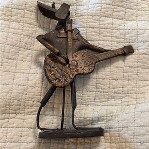 Rustic  Vintage Metal hound dog Guitarist Sculpture